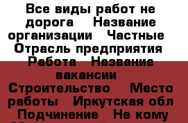 Все виды работ не дорога  › Название организации ­ Частные  › Отрасль предприятия ­ Работа › Название вакансии ­ Строительство  › Место работы ­ Иркутская обл › Подчинение ­ Не кому › Минимальный оклад ­ 25 000 › Максимальный оклад ­ 70 000 › Процент ­ 0 › База расчета процента ­ 0 › Возраст от ­ 25 › Возраст до ­ 35 - Иркутская обл. Работа » Вакансии   